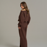 Boxy Adjustable Off-Shoulder Crewneck - Chocolate