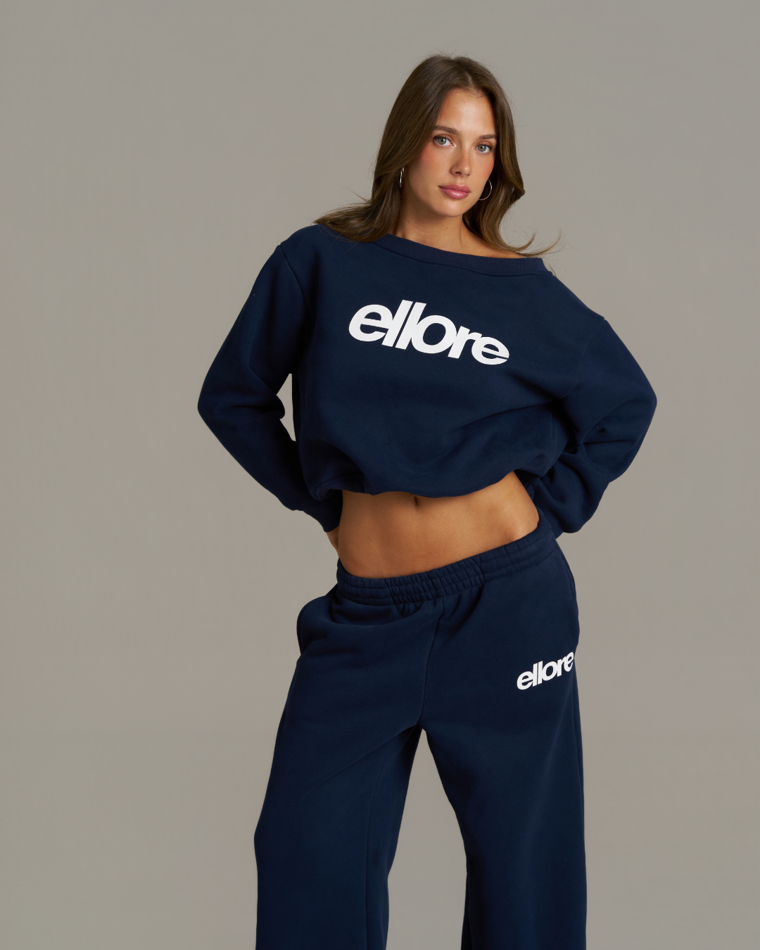 Boxy Adjustable Off-Shoulder Crewneck - New Navy