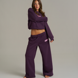 Boxy Adjustable Off-Shoulder Crewneck - Plum