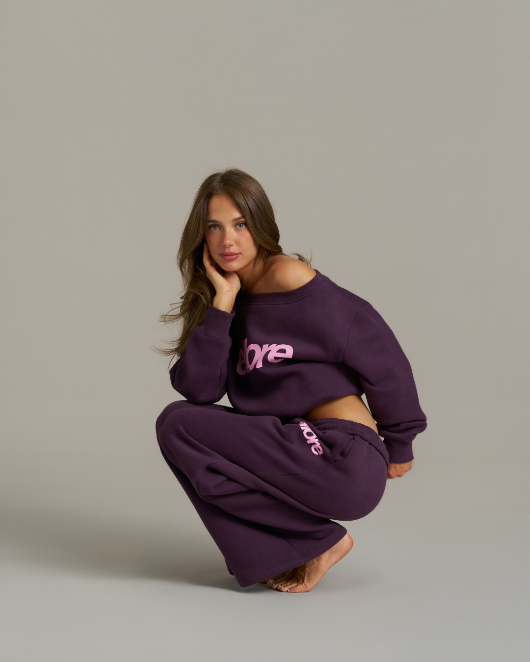 Boxy Adjustable Off-Shoulder Crewneck - Plum