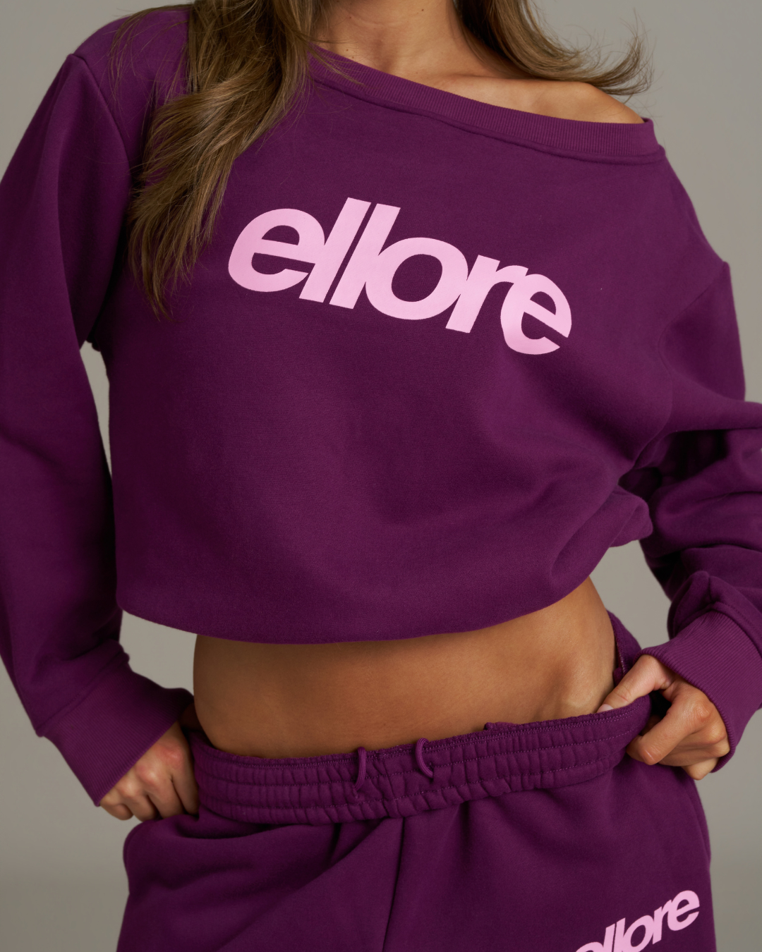 Boxy Adjustable Off-Shoulder Crewneck - Grape