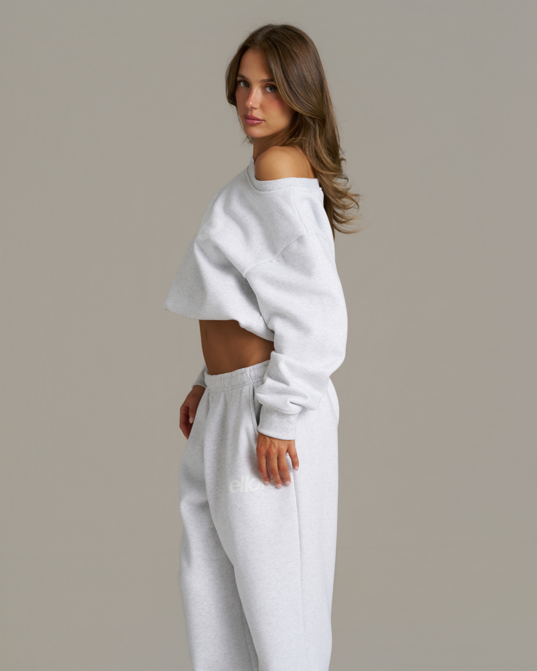 Boxy Adjustable Off-Shoulder Crewneck - White Marle