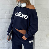 Boxy Adjustable Off-Shoulder Crewneck - New Navy