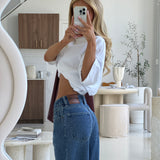 Blue Mid Rise Wide Leg Jean