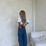 Blue Mid Rise Wide Leg Jean