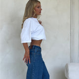 Blue Mid Rise Wide Leg Jean