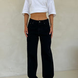 Black Mid Rise Wide Leg Jean