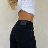 Black Mid Rise Wide Leg Jean