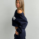 Boxy Adjustable Off-Shoulder Crewneck - New Navy